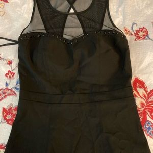 Black Stretch Top see through upper zipper back